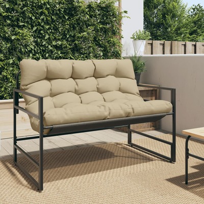 Elegant Taupe Garden Bench with Cushion - 113 cm Steel for Stylish Outdoor Seating