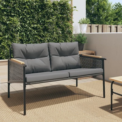 Sleek Black Steel Garden Bench with Cushions  116 cm Comfort