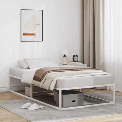 Sleek White Single Metal Bed Frame Without Mattress for Modern Bedroom Design