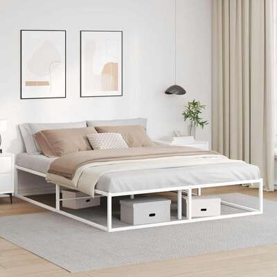 Sleek and Durable White Queen Metal Bed Frame Without Mattress 