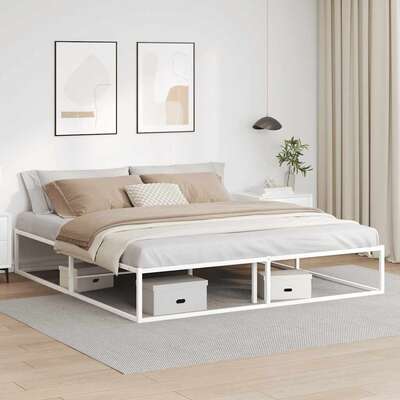 Sleek White King Metal Bed Frame Without Mattress for Ultimate Comfort