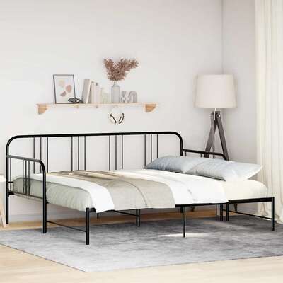 Sleek Black Single Metal Daybed with Trundle  No Mattress Included