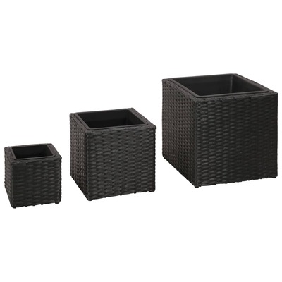 Garden Square Rattan Planter Set 3 pcs Black