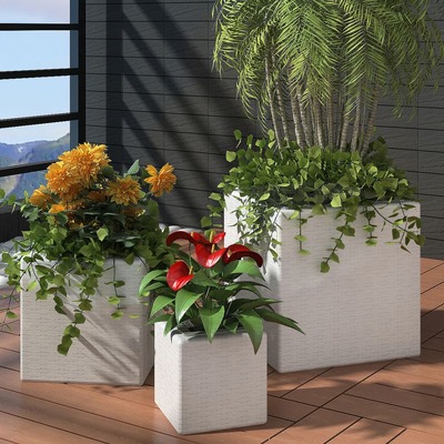 Garden Square Rattan Planter Set 3 pcs White