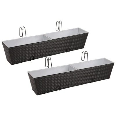 Balcony Trapezoid Rattan Planter 2 pcs Black