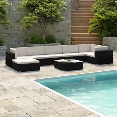 8 Piece Garden Lounge Set with Cushions Poly Rattan Black