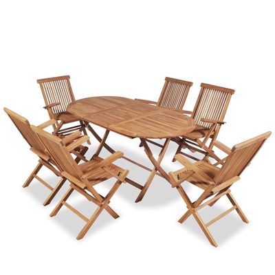 7 Piece Folding Outdoor Dining Set Solid Teak Wood