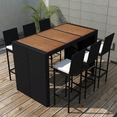 7 Piece Outdoor Dining Set with Cushions Poly Rattan Black