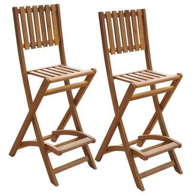 Folding Outdoor Bar Stools 2 pcs Solid Acacia Wood