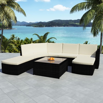 5 Piece Garden Lounge Set with Cushions Poly Rattan Black