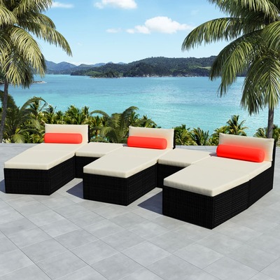 8 Piece Garden Lounge Set with Cushions Poly Rattan Black