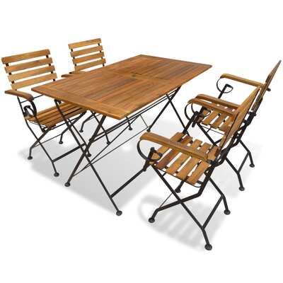 5 Piece Folding Outdoor Dining Set Solid Acacia Wood