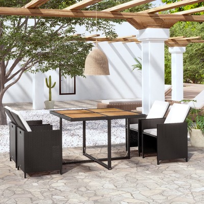 5 Piece Outdoor Dining Set with Cushions Poly Rattan Black