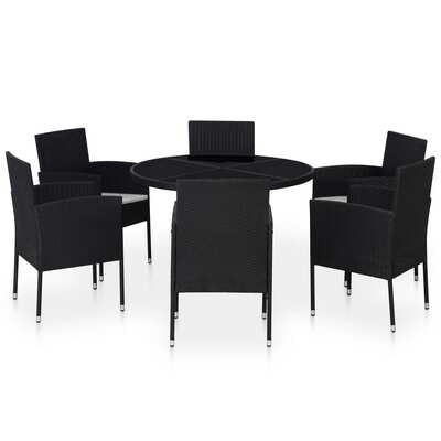 7 Piece Outdoor Dining Set with Cushions Poly Rattan Black