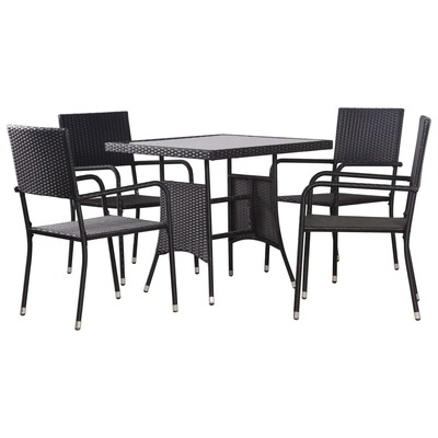 5 Piece Outdoor Dining Set Poly Rattan Black