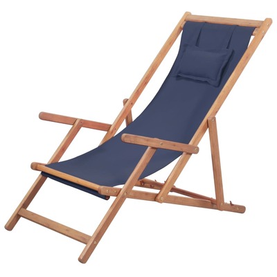 Folding Beach Chair Fabric and Wooden Frame Blue