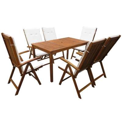 7 Piece Outdoor Dining Set with Cushions Solid Acacia Wood