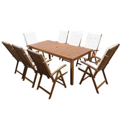 9 Piece Outdoor Dining Set with Cushions Solid Acacia Wood