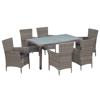 7 Piece Outdoor Dining Set with Cushions Poly Rattan Grey