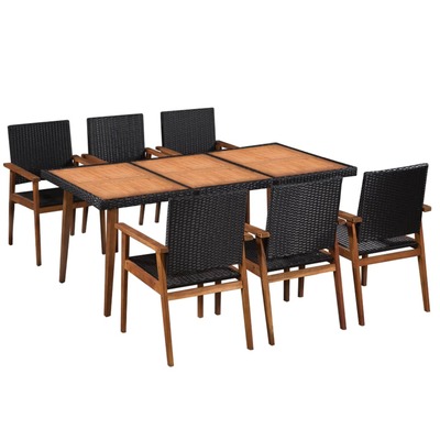 7 Piece Outdoor Dining Set Poly Rattan Black and Brown