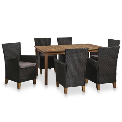 7 Piece Outdoor Dining Set Poly Rattan Black and Brown