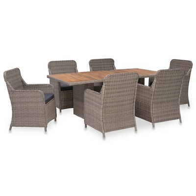 7 Piece Outdoor Dining Set with Cushions Poly Rattan Brown