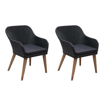 Outdoor Chairs with Cushions 2 pcs Poly Rattan Black