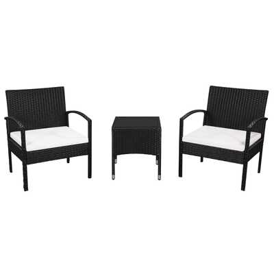 3 Piece Bistro Set with Cushions Poly Rattan Black