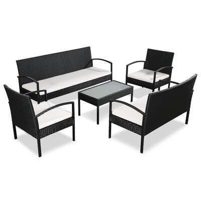 5 Piece Garden Lounge Set with Cushions Poly Rattan Black