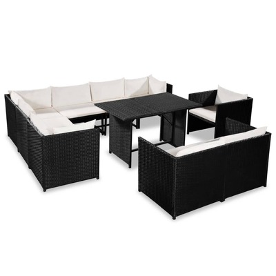 9 Piece Garden Lounge Set with Cushions Poly Rattan Black