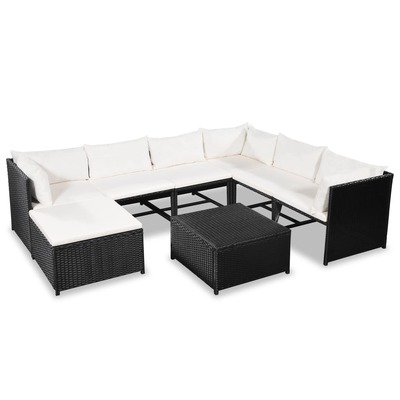 8 Piece Garden Lounge Set with Cushions Poly Rattan Black