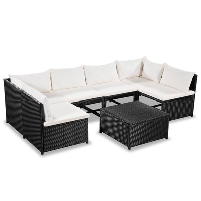 7 Piece Garden Lounge Set with Cushions Poly Rattan Black