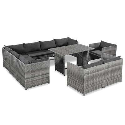 10 Piece Garden Lounge Set with Cushions Poly Rattan Grey