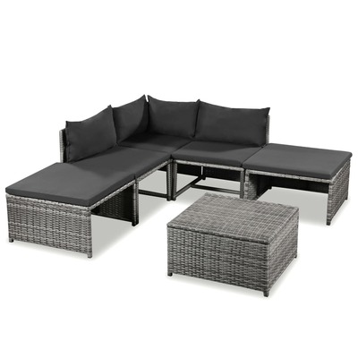 6 Piece Garden Lounge Set with Cushions Poly Rattan Grey