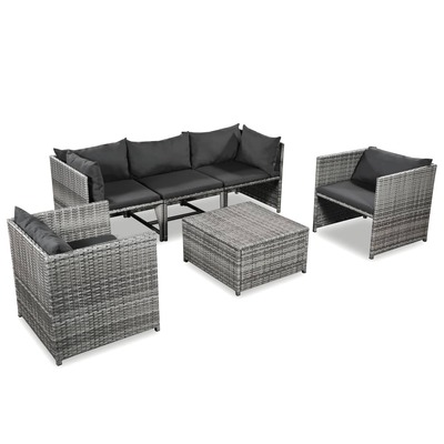 6 Piece Garden Lounge Set with Cushions Poly Rattan Grey