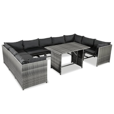 10 Piece Garden Lounge Set with Cushions Poly Rattan Grey