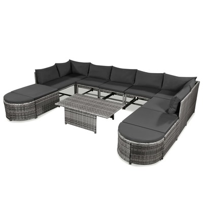 12 Piece Garden Lounge Set with Cushions Poly Rattan Grey