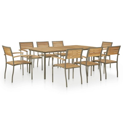 9 Piece Outdoor Dining Set Solid Acacia Wood and Steel