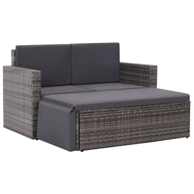 2 Piece Garden Lounge Set with Cushions Poly Rattan Grey