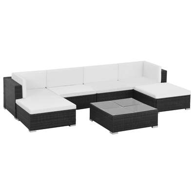 7 Piece Garden Lounge Set with Cushions Poly Rattan Black