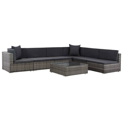 7 Piece Garden Lounge Set with Cushions Poly Rattan Grey