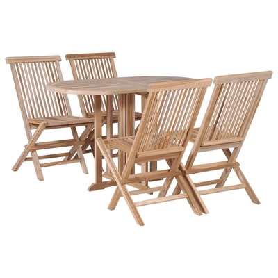 5 Piece Folding Outdoor Dining Set Solid Teak Wood