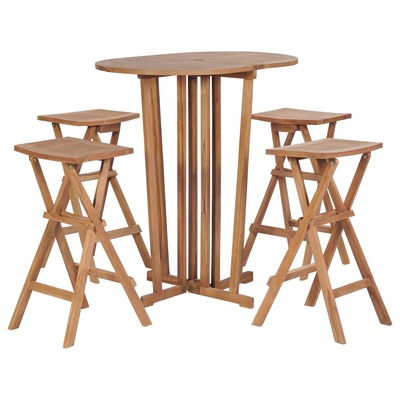 5 Piece Folding Bar Set Solid Teak Wood