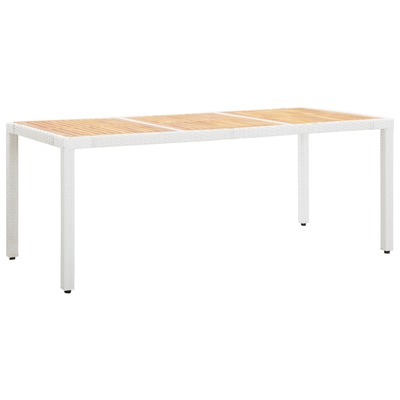 Garden Table White 190x90x75 cm Poly Rattan and Solid Acacia Wood