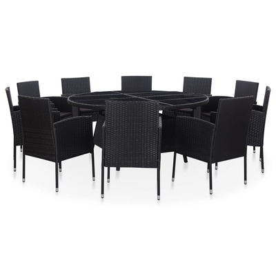 11 Piece Outdoor Dining Set with Cushions Poly Rattan Black