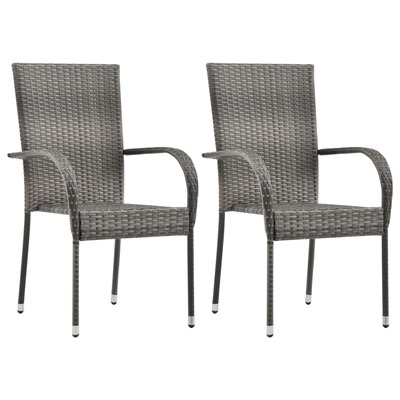 Stackable Outdoor Chairs 2 pcs Grey Poly Rattan