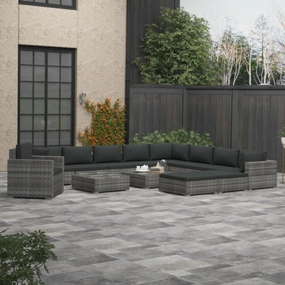 13 Piece Garden Lounge Set with Cushions Poly Rattan Grey