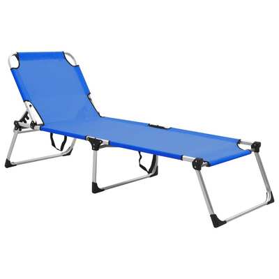 Extra High Folding Senior Sunbed Blue Aluminium