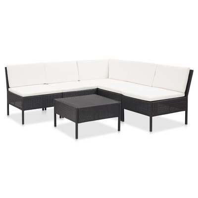 6 Piece Garden Lounge Set with Cushions Poly Rattan Black