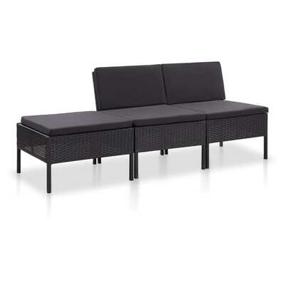 3 Piece Garden Lounge Set with Cushions Poly Rattan Black